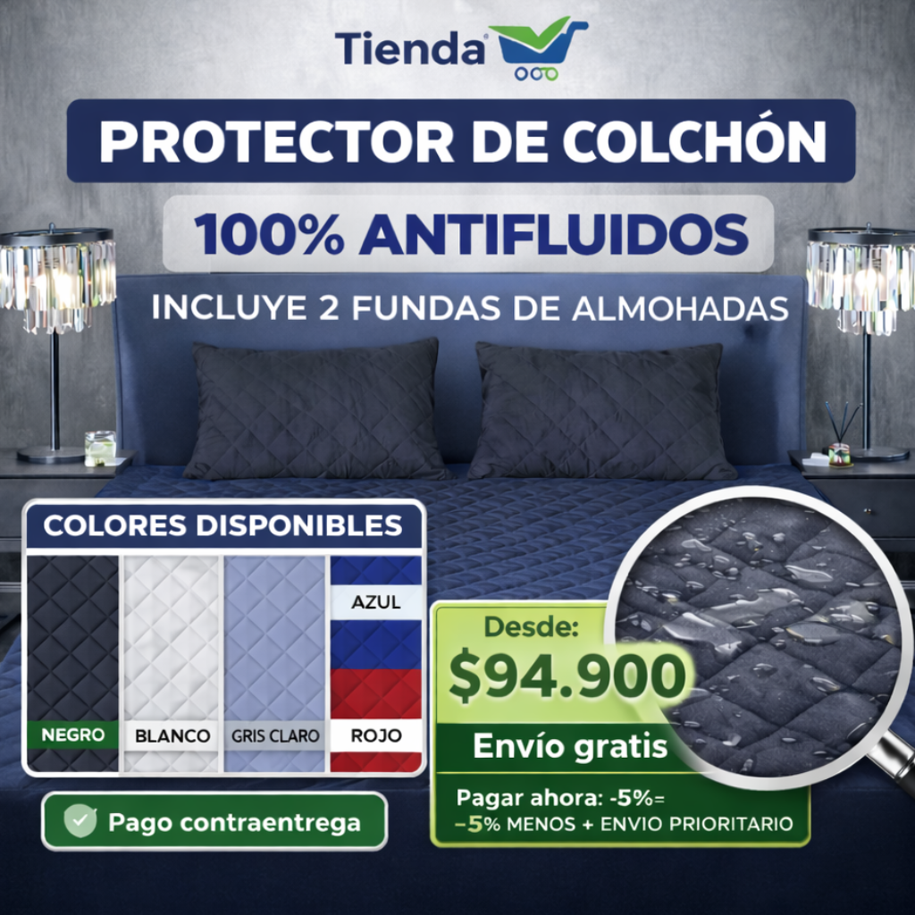 (PROMO 50% 🤩) Protector Colchón Antifluido + Obsequio 🎁 2 Fundas