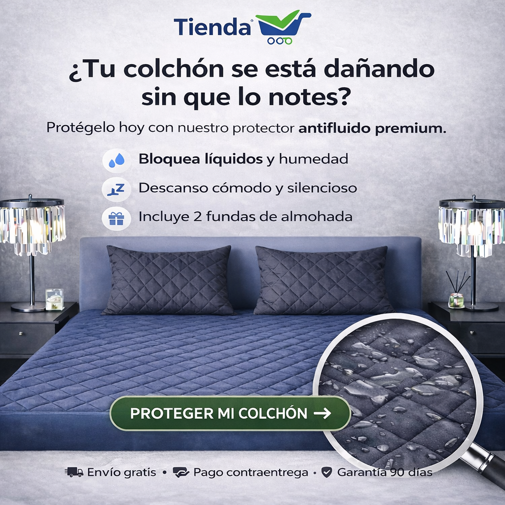(PROMO 50% 🤩) Protector Colchón Antifluido + Obsequio 🎁 2 Fundas