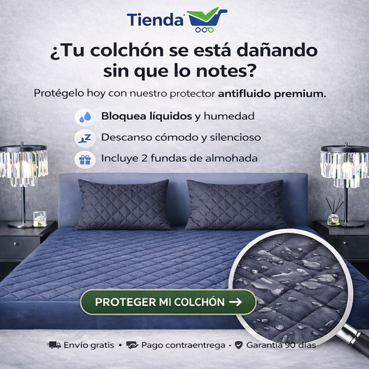 (PROMO 50% 🤩) Protector Colchón Antifluido + Obsequio 🎁 2 Fundas